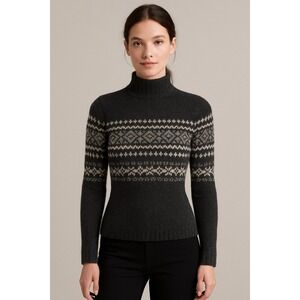 Turtleneck Fair Isle Sweater - Charcoal/Light Gray